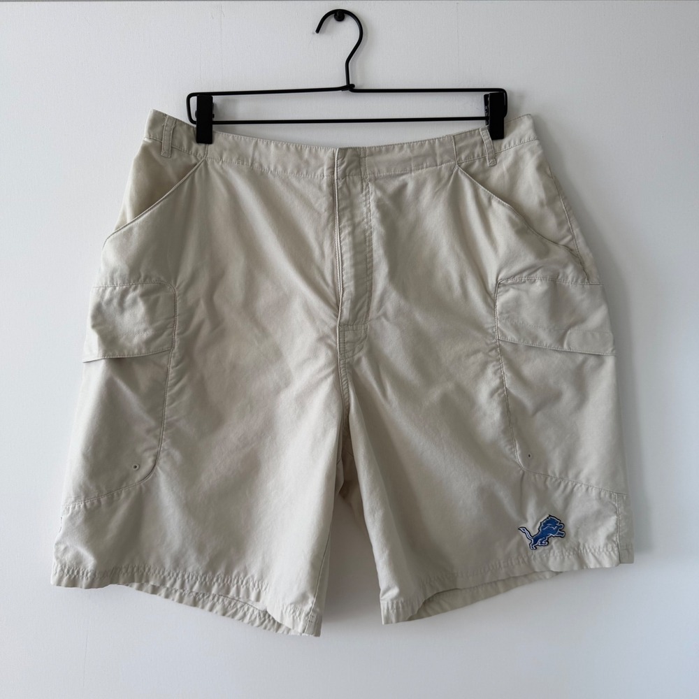 Reebok NFL Onfield Detroit Lions Cargo Shorts Mens XL Beige Khaki Vintage Team